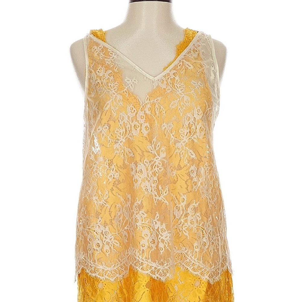 Reiss Yellow and Cream Lace Sleeveless top.